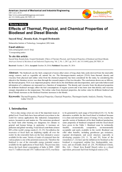 Effects of Thermal, Physical, and Chemical Properties of Biodiesel