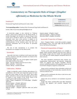 Commentary on Therapeutic Role of Ginger (Zingiber officinale) as