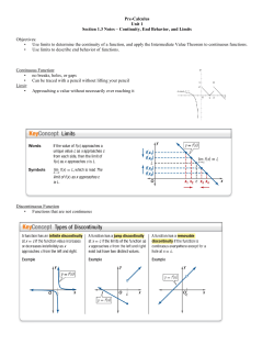 Continuity, End Behavior, and Limits Objectives