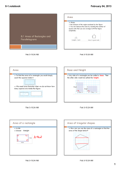 Area Area Base and Height Area of a rectangle Area of irregular