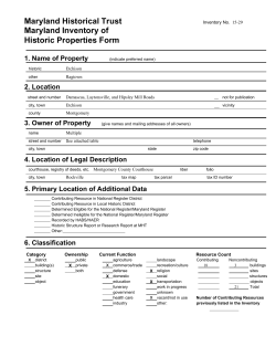 Maryland Historical Trust Maryland Inventory