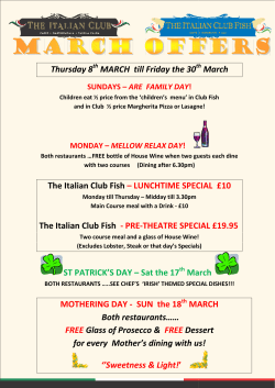 Thursday 8 MARCH till F The Italian Club Fish &ndash; LUN The Italian
