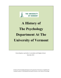 A History of The Psychology Department At The University of Vermont