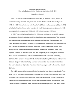 Always a Greener Pasture: Mennonite Settlement in the Western