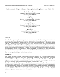 The Determinants of Supply of Kenya`s Major Agricultural Crop