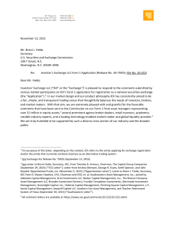 November 13, 2015 Mr. Brent J. Fields Secretary US Securities