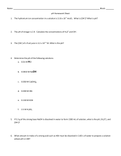 pH Homework Sheet 1. The hydronium ion concentration in a