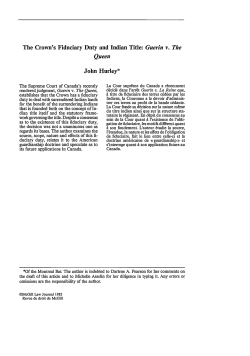 The Crown`s Fiduciary Duty and Indian Title: Guerin v. The Queen