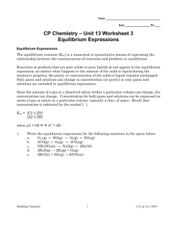 CP Chemistry &ndash; Unit 13 Worksheet 3 Equilibrium Expressions