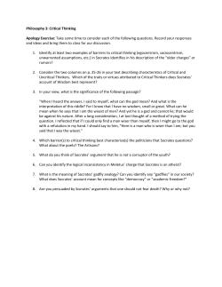 Philosophy 3: Critical Thinking Apology Exercise: Take some time to