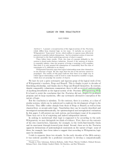 LOGIC IN THE TRACTATUS We have by now a quite systematic and