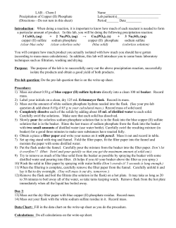 Lab-Precipitation of copper (II) phosphate
