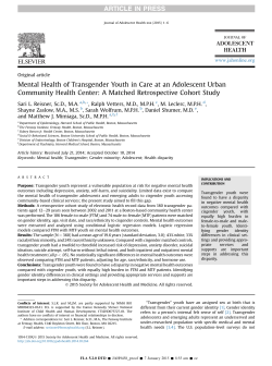 Mental Health of Transgender Youth in Care at an Adolescent Urban