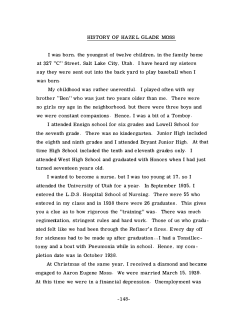 HISTORY OF HAZEL GLADE MOSS I was born, the youngest of