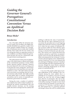 Guiding the Governor General`s Prerogatives: Constitutional