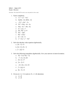 MSLC &ndash; Math 1075 Exam 1 Review 1. Factor completely. a. 3 2 5 x y