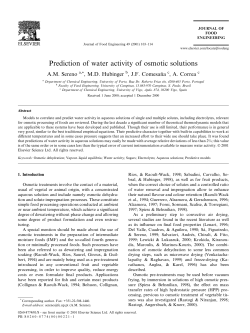 Prediction of water activity of osmotic solutions