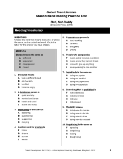 Bud, Not Buddy Reading Vocabulary