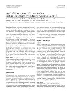 Helicobacter pylori Infection Inhibits Reflux Esophagitis by