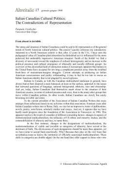 Italian Canadian Cultural Politics: The Contradictions of