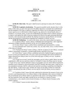TITLE 24 GOVERNMENT &ndash; STATE ARTICLE 90 Libraries PART 1