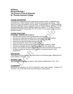 General Biology I - St. Thomas Aquinas College