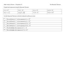 Math Analysis Honors &ndash; Worksheet 55 The Binomial Theorem