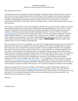 AP Human Geography Summer Assignment Directions and Parent