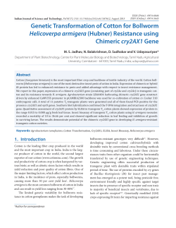 Genetic Transformation of Cotton for Bollworm Helicoverpa armigera