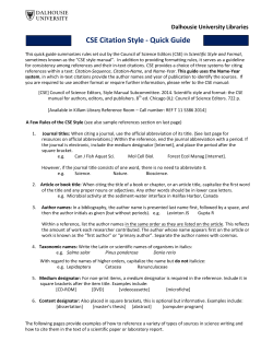 CSE Citation Style - Quick Guide - Dal Libraries
