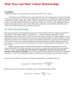 Mole Mass and Mole Volume Relationships