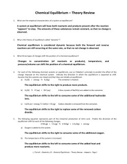 Chemical Equilibrium &ndash; Theory Review