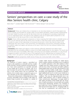 Seniors` perspectives on care: a case study of the Alex Seniors