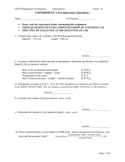 EXPERIMENT 1 Pre-laboratory Questions: