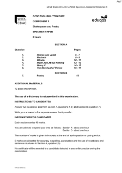 GCSE ENGLISH LITERATURE COMPONENT 1 Shakespeare and