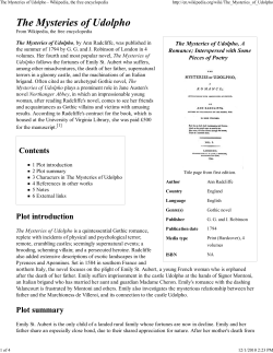 The Mysteries of Udolpho Summary