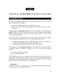 Unit 8: Finite Subordinate Clauses