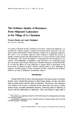 The Ordinary Quality of Resistance: From Milgram`s Laboratory to
