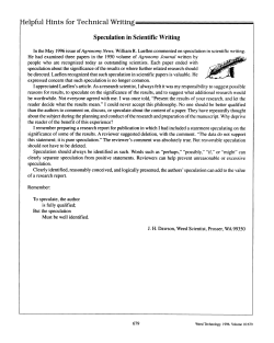 Helpful Hints for Technical Writing Speculation in Scientific Writing (