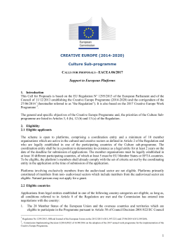 CREATIVE EUROPE (2014-2020) Support to European Platforms