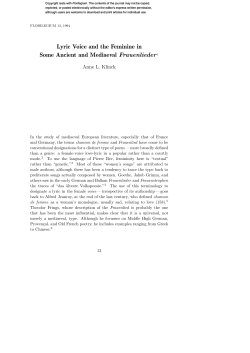 Lyric Voice and the Feminine in Some Ancient and Mediaeval