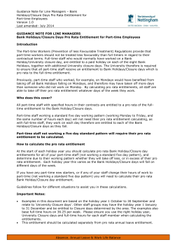 Bank Holidays and Closure Days Pro Rata Entitlement for Part