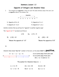 Summary Lesson 1.2 Opposite of Integers and Absolute Value