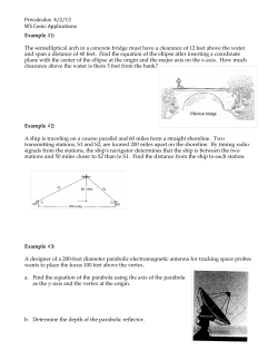 Precalculus 4/2/13 WS Conic Applications Example #1: The