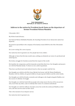 Address to the nation by President Jacob Zuma on the departure of