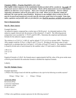 Chemistry 0500A - Practice Final KEY: (2011-Fall)