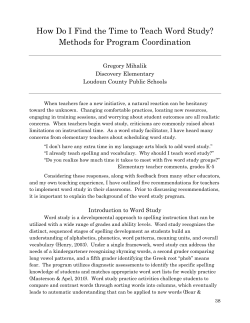 How Do I Find the Time to Teach Word Study? Methods for Program