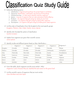 1) Define the following terms: 2) List the order of classification from