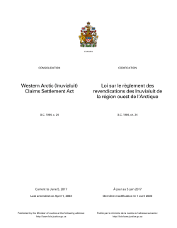 Loi sur le r&egrave;glement des revendications des Inuvialuit de la