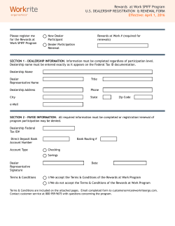 Rewards at Work SPIFF Program US DEALERSHIP REGISTRATION